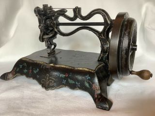 Antique Victorian Hand Painted Cast Iron Hand Crank Steampunk Sewing Machine
