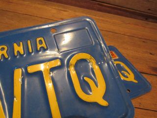 Vintage California Blue Yellow License Plate Matching Set Pair Plates 3