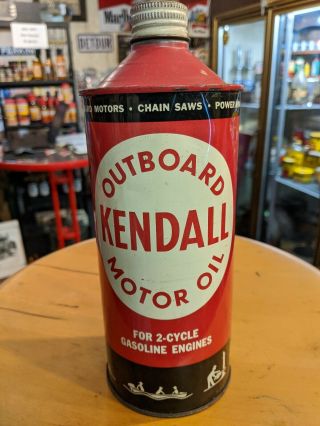 Vintage Kendall Outboard Motor Oil 1 Quart All Metal Cone Top Can