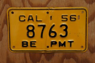 1956 California Be Pmt License Plate 8763 Motorcycle Size