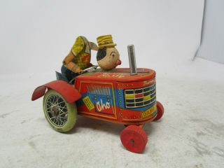 Vintage Tin Funny Harry Wind - Up Tractor (made In Western Germany)