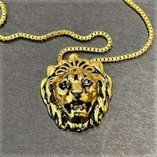 Vintage 80s Classic Anne Klein Lion Head Gold Tone Necklace 8 " Chain - Marked