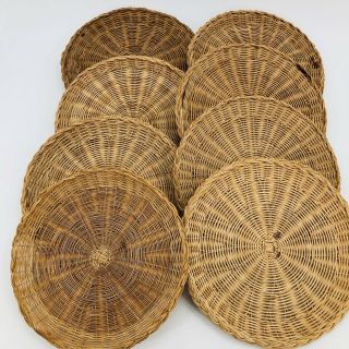 8 Vintage Wicker Straw Rattan Woven Paper Plate Holders - Camping Picnics - 10 "