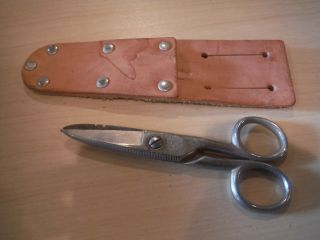 Vintage Klein Tools Scissors With Leather Sheath