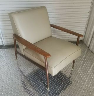 Vintage Mid Century Danish Modern Metal Frame & Walnut Arm Lounge Club Chair