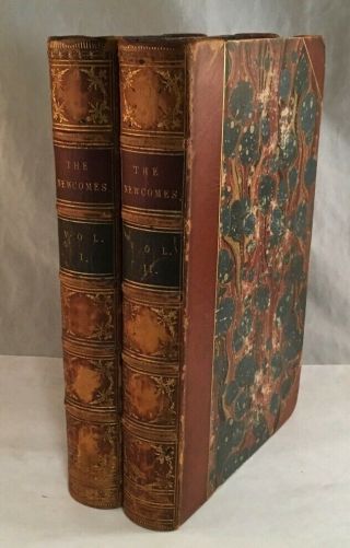 Antique Fine Leather Bound Book Set The Newcomes By Pendennis Richard Doyle 1854