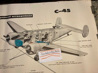 (qty 2) Vintage Beechcraft C - 45 Expeditor Us Air Force Arff Training Aid Posters