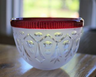 ANTIQUE BOSTON SANDWICH GLASS FROSTED AND BRIGHT CUT GLASS FINGER BOWL RED RIM 2