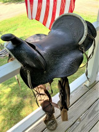 Old Antique Western Cowboy Ranching Saddle From Early 1900 