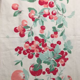 Vtg 1950s Fruit Tablecloth Cherries Apples Grapes Strawberries 50 " X 65 "