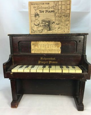 Antique Schoenhut Toy Player Piano Wind - Up Music Box Miniature Child 