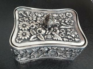 Antique Tiffany & Co Makers Heavy Floral Repousse Silver Plate Stamp Box Jewelry