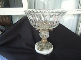 Vintage Retro Italian Glass Fruit Bowl Centrepiece Marble Brass Metal Comport