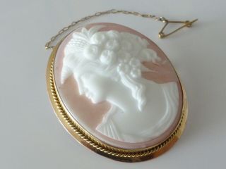 Fine Large Antique Victorian 9k 9ct Rose Gold Carved Cameo Pin Brooch 17g