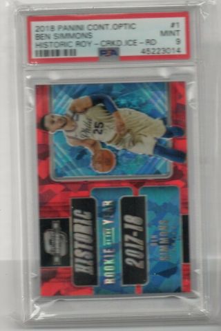Ben Simmons 2018 - 19 Panini Contenders Optic Rookie Of The Year Red Insert Psa 9