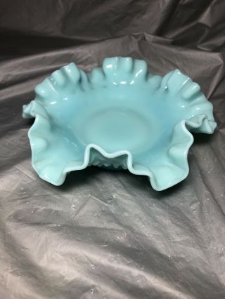 Vintage Fenton Hobnail Turquoise Blue Milk Glass Ruffle Edge Candy Nut Dish