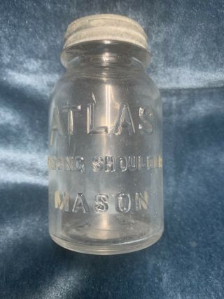 Atlas Strong Shoulder Mason Jar Bank 3.  5 " Vintage