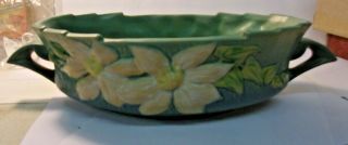 Vintage Roseville Usa Pottery Green Clematis Bowl 458 - 10 " With Repaired Handle
