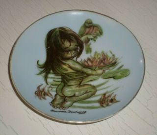 Vintage Australian Brownie Downing Blue Small Wall Plaque Girl In Water