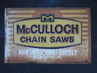 Vintage Embossed Mcculloch Chain Saws Sign 22 " X 34 " Old Antique Chainsaw Dealer