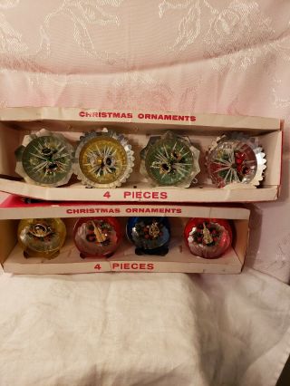 2 Boxes Of 4 Vintage Jewelbrite Durable Plastic Christmas Ornaments By Decor Usa