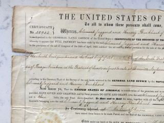 ANTIQUE PRESIDENT ANDREW JOHNSON SECRETARY SIGNED LAND GRANT MISSOURI 1866 2