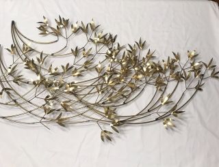 Mid Century Curtis Jere Style Brass Sculpture Wall Art Blowing Leaves