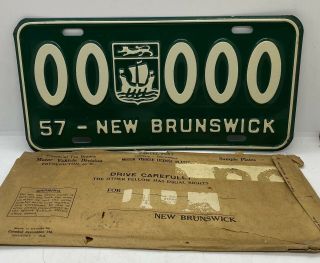 Vintage 1957 Brunswick Sample License Plate 00 - 000 In The Envelope
