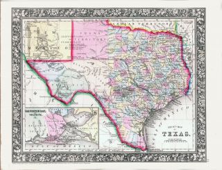 1860 Mitchell Hand Colored Map Texas - Lone Star - Pre Civil War - Outstanding