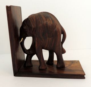 Vintage Hand Carved Wooden Elephant Single Bookend Made In India Teak Wood 7 " H