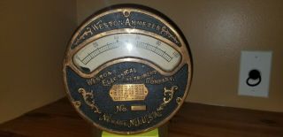 Large Antique American Industrial Weston Electrical Ammeter Ornate Meter 6 3/4