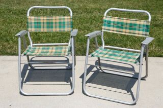 Vintage Matching Pair Aluminum Folding Lawn Chairs Camping Rv Airstream Set Of 2