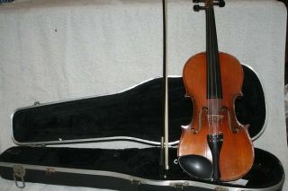 Vintage,  Antique,  Old Full Sized German Violin,  Hard Case And Fiberglass Bow