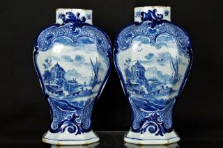 Fine Antique 18thc Dutch Delft Blue And White Vases - Signed