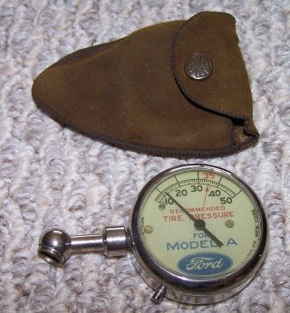 Vintage Ford Model A Tire Pressure Gauge By U.  S.  Gauge Co.  With Leather Case