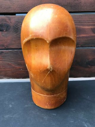 Wood Wooden Hat Block Head Style Form Display W Face Mold Millinery 22 "