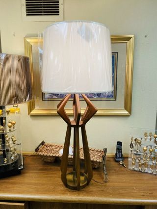 Vintage Mid Century Modern Danish Teak Walnut Wood Retro Table Lamp