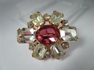 Small Pretty,  Pink And Clear Paste,  Gilded Vintage Austrian Brooch - 30 