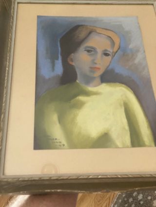 Vintage 1949 Swedish Artist Beth Lagerlund Pastel Painting Portrait Mcm Modern