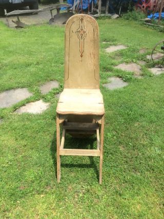 Antique Stepsaver Bachelor Chair,  3 In 1 Black & Red Stencils Wood
