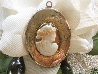 Antique Vintage Art Nouveau Gold Filled Locket/brooch With Tri Color Shell Cameo