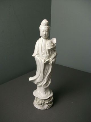 Vintage Oriental Lotus Lady Figurine Statue - White Porcelain - 14 1/4 " T - F Sb
