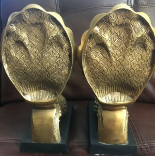 Pair Antique Brass Peacock Bookends Heavy - 7 lbs 9.  3/4 