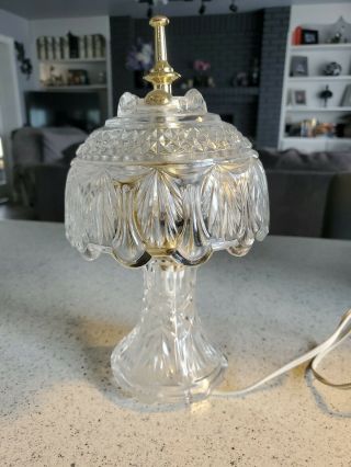 Vintage Crystal Cut Glass Small Boudoir Table Lamp With Matching Shade 10.  ” Tall