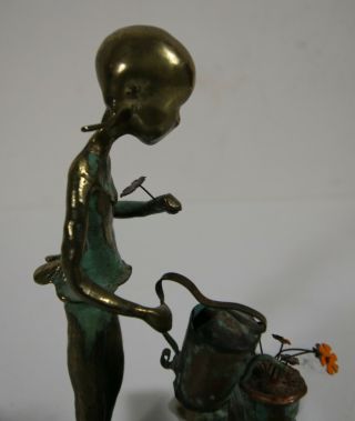 Vintage Malcolm Moran Bronze Sculpture Of Girl With Flowers,  Signed
