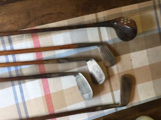 Antique Hickory Wood Shaft 5 Club Display Set Golf Clubs