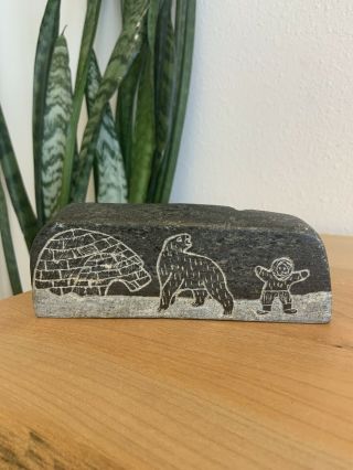 Vintage Soap Stone Carving Canadian Eskimo Art Signed By Artist Double