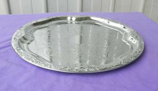 Round Serving Tray Chrome Argosy Plate Pressed Metal Vintage