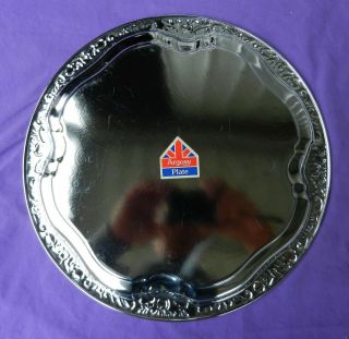 Round Serving Tray Chrome Argosy Plate Pressed Metal Vintage 3
