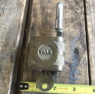 Vintage Brass Yale Lock Pin Tumbler With Key Padlock